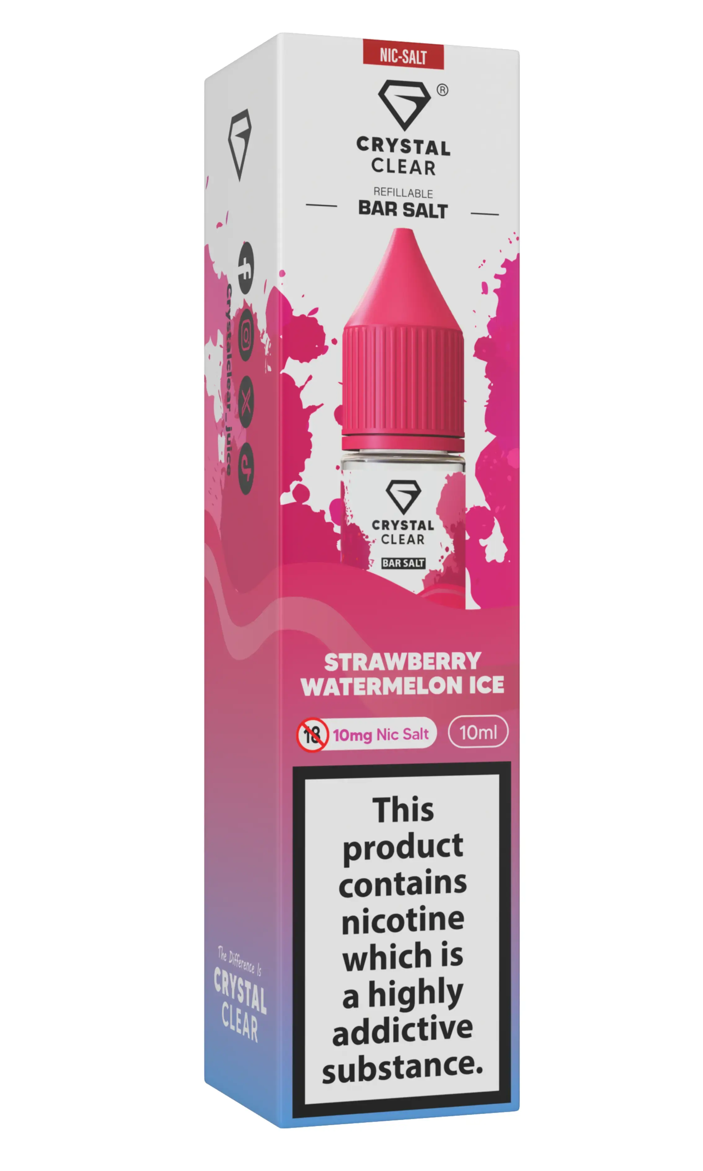 Strawberry Watermelon Ice Nic Salt E-Liquid by Crystal Clear Bar Salts 10ml - 10mg